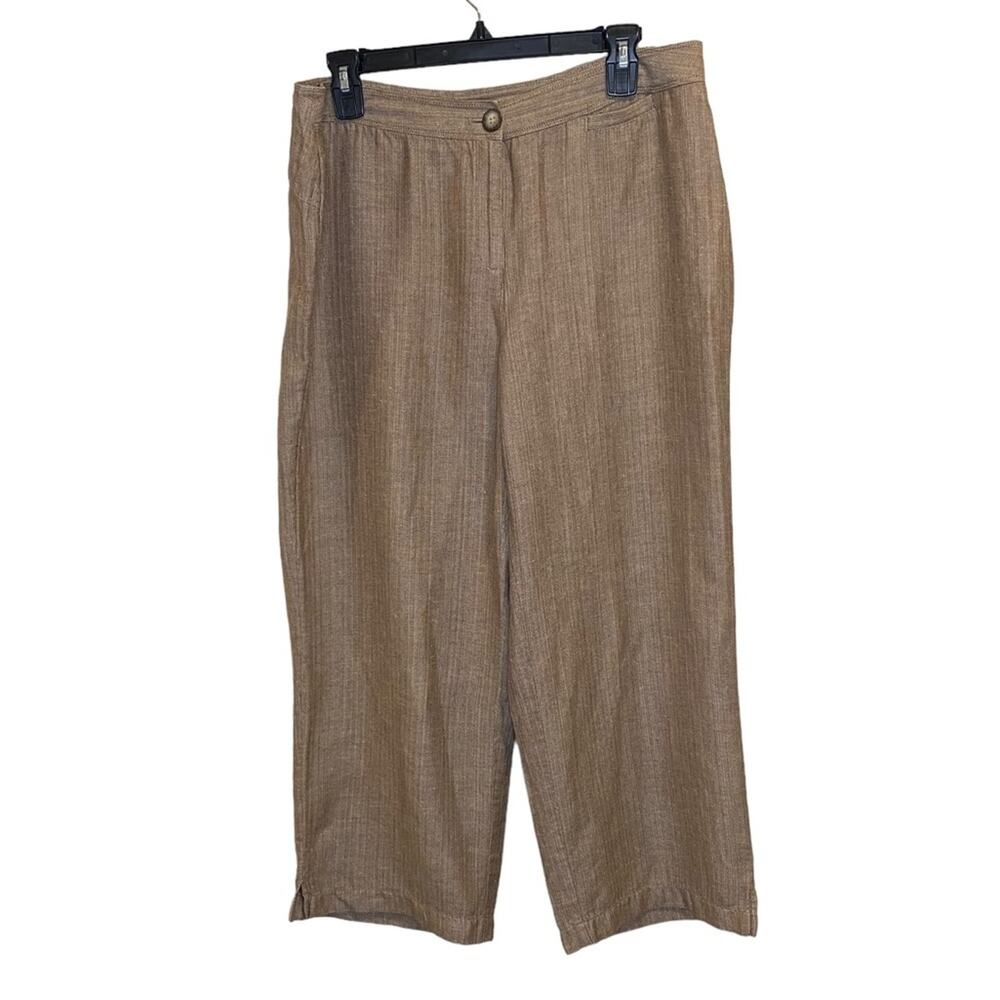 J JILL Tan Herringbone Wide Leg Cropped Pants Size 12